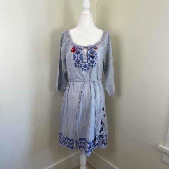 3J Workshop Dresses & Skirts - 3J Workshop Johnny Was Striped Dress Embroidered S fit M Blue Milkmaid Floral